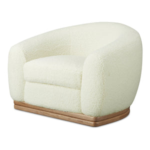 Moe's Home Marlowe Lounge Chair – Elegant Faux Shearling Comfort With Durable Rubber Wood Base For Modern Spaces White Upholstery, 100% Polyester,Solid Rubber Wood Base Me-1065-05