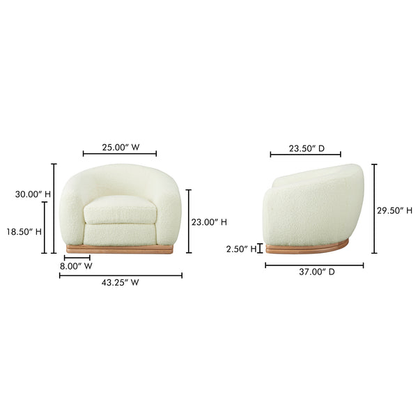 Moe's Home Marlowe Lounge Chair – Elegant Faux Shearling Comfort With Durable Rubber Wood Base For Modern Spaces White Upholstery, 100% Polyester,Solid Rubber Wood Base Me-1065-05