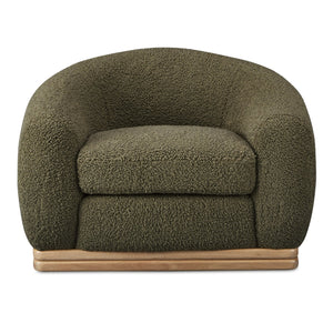 Moe's Home Marlowe Lounge Chair – Elegant Faux Shearling Comfort With Durable Rubber Wood Base For Modern Spaces Green Upholstery, 100% Polyester,Solid Rubber Wood Base Me-1065-16