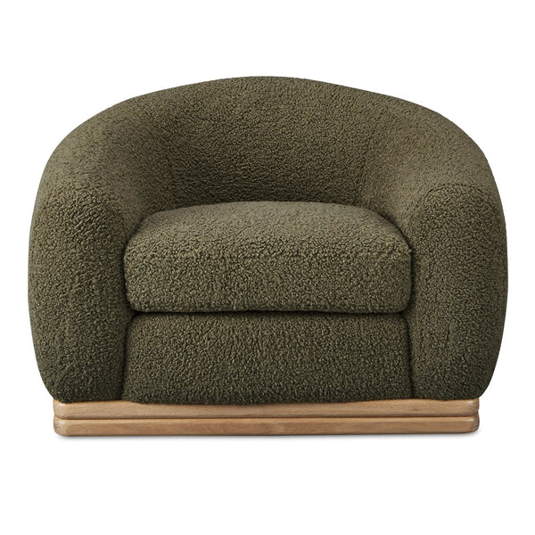 Moe's Home Marlowe Lounge Chair – Elegant Faux Shearling Comfort With Durable Rubber Wood Base For Modern Spaces Green Upholstery, 100% Polyester,Solid Rubber Wood Base Me-1065-16