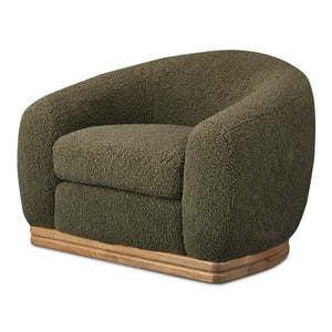 Moe's Home Marlowe Lounge Chair – Elegant Faux Shearling Comfort With Durable Rubber Wood Base For Modern Spaces Green Upholstery, 100% Polyester,Solid Rubber Wood Base Me-1065-16
