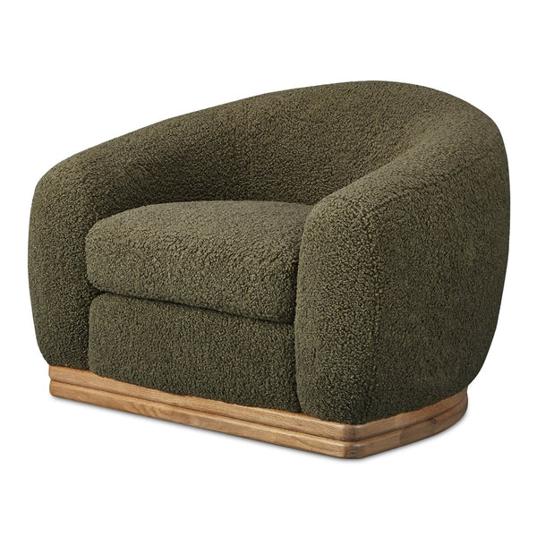 Moe's Home Marlowe Lounge Chair – Elegant Faux Shearling Comfort With Durable Rubber Wood Base For Modern Spaces Green Upholstery, 100% Polyester,Solid Rubber Wood Base Me-1065-16