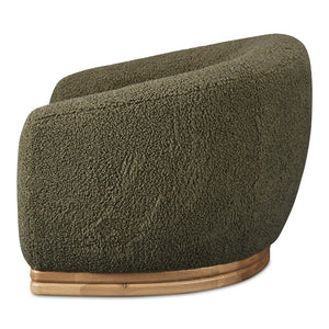 Moe's Home Marlowe Lounge Chair – Elegant Faux Shearling Comfort With Durable Rubber Wood Base For Modern Spaces Green Upholstery, 100% Polyester,Solid Rubber Wood Base Me-1065-16