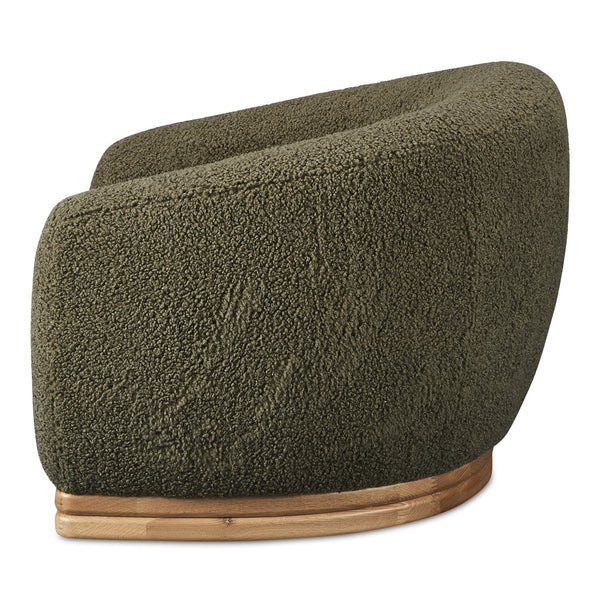 Moe's Home Marlowe Lounge Chair – Elegant Faux Shearling Comfort With Durable Rubber Wood Base For Modern Spaces Green Upholstery, 100% Polyester,Solid Rubber Wood Base Me-1065-16