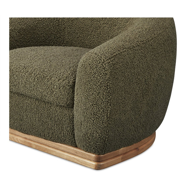 Moe's Home Marlowe Lounge Chair – Elegant Faux Shearling Comfort With Durable Rubber Wood Base For Modern Spaces Green Upholstery, 100% Polyester,Solid Rubber Wood Base Me-1065-16