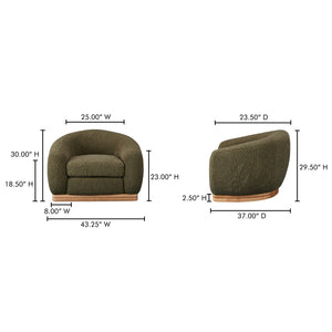 Moe's Home Marlowe Lounge Chair – Elegant Faux Shearling Comfort With Durable Rubber Wood Base For Modern Spaces Green Upholstery, 100% Polyester,Solid Rubber Wood Base Me-1065-16