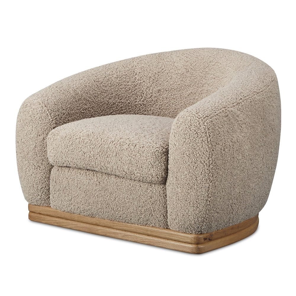 Moe's Home Marlowe Lounge Chair – Elegant Faux Shearling Comfort With Durable Rubber Wood Base For Modern Spaces Taupe Upholstery, 100% Polyester,Solid Rubber Wood Base Me-1065-39