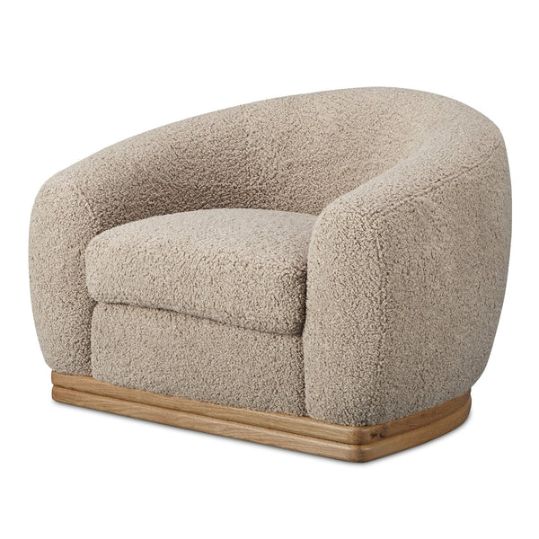 Moe's Home Marlowe Lounge Chair – Elegant Faux Shearling Comfort With Durable Rubber Wood Base For Modern Spaces Taupe Upholstery, 100% Polyester,Solid Rubber Wood Base Me-1065-39