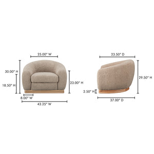 Moe's Home Marlowe Lounge Chair – Elegant Faux Shearling Comfort With Durable Rubber Wood Base For Modern Spaces Taupe Upholstery, 100% Polyester,Solid Rubber Wood Base Me-1065-39
