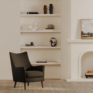 Moe's Home Fisher Armchair: Timeless Wool Blend Design With Soft Herringbone Pattern For Ultimate Comfort Grey Upholstery, 50% Wool 50% Polyester,Solid Rubber Wood Legs Me-1066-07