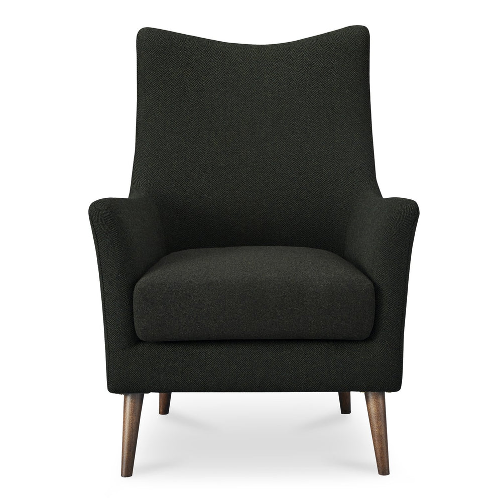Moe's Home Fisher Armchair: Timeless Wool Blend Design With Soft Herringbone Pattern For Ultimate Comfort Green Upholstery, 50% Wool 50% Polyester,Solid Rubber Wood Legs Me-1066-27