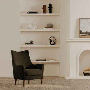 Moe's Home Fisher Armchair: Timeless Wool Blend Design With Soft Herringbone Pattern For Ultimate Comfort Green Upholstery, 50% Wool 50% Polyester,Solid Rubber Wood Legs Me-1066-27