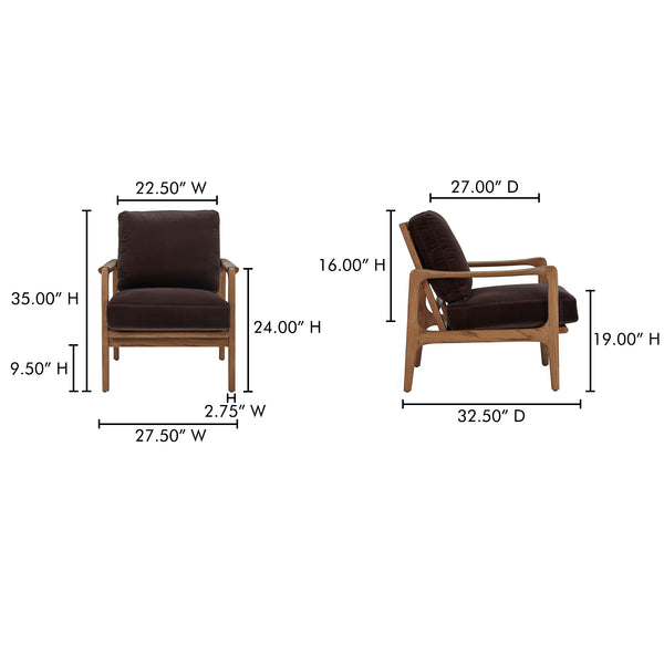 Moe's Home Fearne Accent Chair - Timeless Mid-century Design With Solid Oak Frame And Soft-touch Upholstery Brown Upholstery, 100% Polyester,Solid Oak Frame Me-1067-20