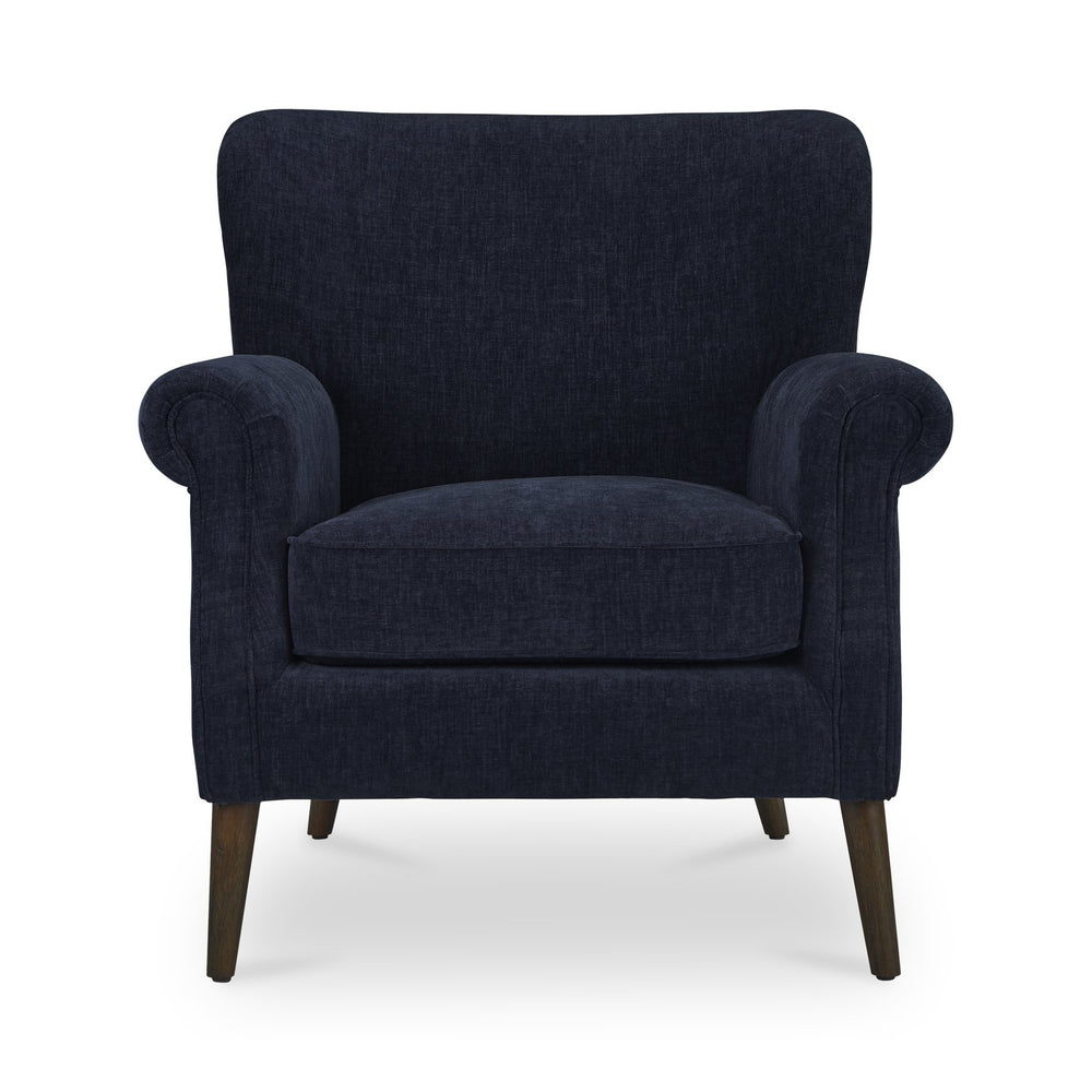 Moe's Home Harriet Accent Chair - Timeless Transitional Design With Rolled Arms And Luxurious Upholstery Comfort Blue Upholstery, 100% Polyester,Solid Rubber Wood Legs Me-1068-19