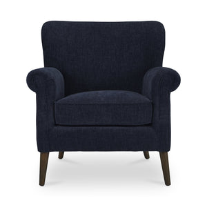 Moe's Home Harriet Accent Chair - Timeless Transitional Design With Rolled Arms And Luxurious Upholstery Comfort Blue Upholstery, 100% Polyester,Solid Rubber Wood Legs Me-1068-19