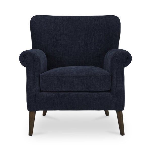 Moe's Home Harriet Accent Chair - Timeless Transitional Design With Rolled Arms And Luxurious Upholstery Comfort Blue Upholstery, 100% Polyester,Solid Rubber Wood Legs Me-1068-19