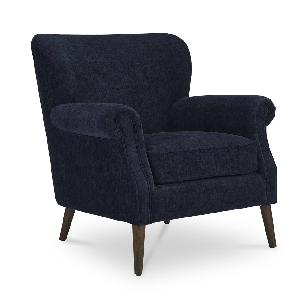 Moe's Home Harriet Accent Chair - Timeless Transitional Design With Rolled Arms And Luxurious Upholstery Comfort Blue Upholstery, 100% Polyester,Solid Rubber Wood Legs Me-1068-19