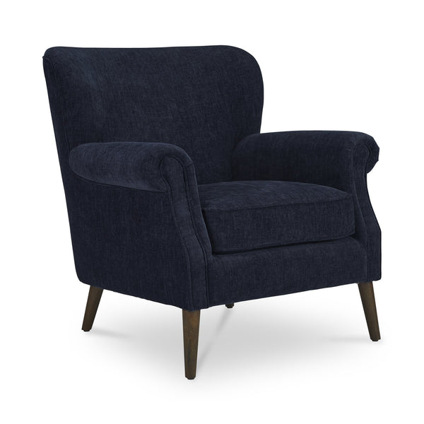 Moe's Home Harriet Accent Chair - Timeless Transitional Design With Rolled Arms And Luxurious Upholstery Comfort Blue Upholstery, 100% Polyester,Solid Rubber Wood Legs Me-1068-19