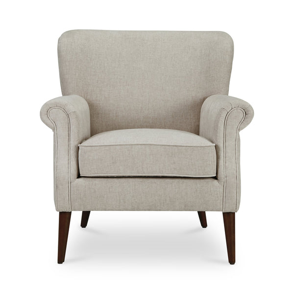 Moe's Home Harriet Accent Chair - Timeless Transitional Design With Rolled Arms And Luxurious Upholstery Comfort Beige Upholstery, 100% Polyester,Solid Rubber Wood Legs Me-1068-34