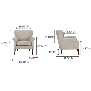 Moe's Home Harriet Accent Chair - Timeless Transitional Design With Rolled Arms And Luxurious Upholstery Comfort Beige Upholstery, 100% Polyester,Solid Rubber Wood Legs Me-1068-34