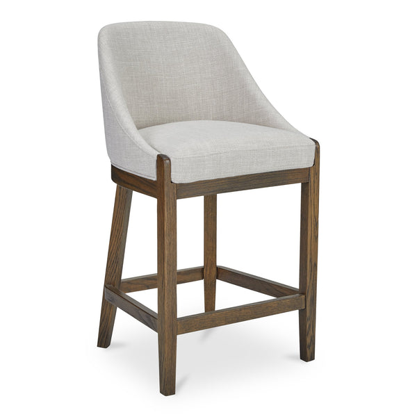 Moe's Home Edward Counter Stool - Elegant Comfort With Stain-resistant Fabric And Solid Oak Frame For Home Décor Beige Upholstery, 100% Polyester,Solid Oak Frame Me-1072-34