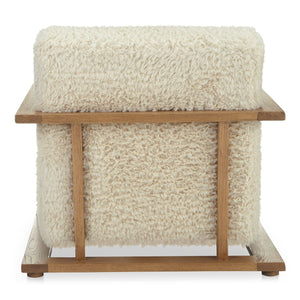 Moe's Home Eckersley Lounge Chair – Vintage Oak Frame With Plush Faux Shearling For Cozy Rustic Comfort White Upholstery, 100% Polyester,Solid Oak Frame Me-1073-05