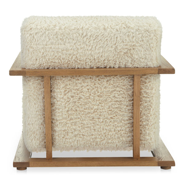 Moe's Home Eckersley Lounge Chair – Vintage Oak Frame With Plush Faux Shearling For Cozy Rustic Comfort White Upholstery, 100% Polyester,Solid Oak Frame Me-1073-05