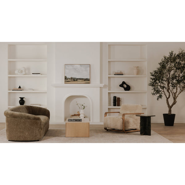 Moe's Home Eckersley Lounge Chair – Vintage Oak Frame With Plush Faux Shearling For Cozy Rustic Comfort White Upholstery, 100% Polyester,Solid Oak Frame Me-1073-05