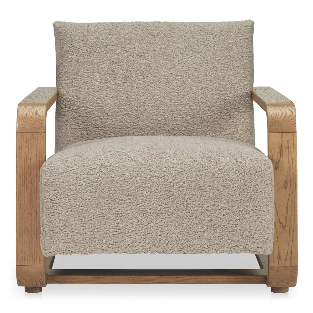 Moe's Home Eckersley Lounge Chair – Vintage Oak Frame With Plush Faux Shearling For Cozy Rustic Comfort Beige Upholstery, 100% Polyester,Solid Oak Frame Me-1073-34