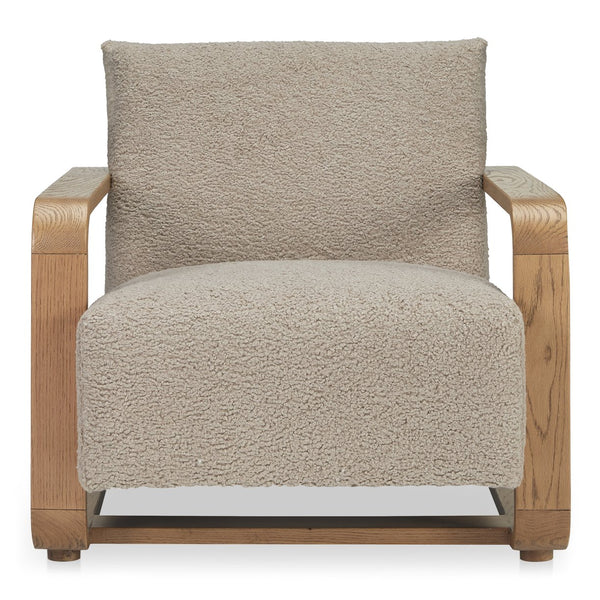 Moe's Home Eckersley Lounge Chair – Vintage Oak Frame With Plush Faux Shearling For Cozy Rustic Comfort Beige Upholstery, 100% Polyester,Solid Oak Frame Me-1073-34
