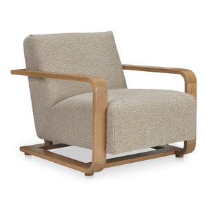 Moe's Home Eckersley Lounge Chair – Vintage Oak Frame With Plush Faux Shearling For Cozy Rustic Comfort Beige Upholstery, 100% Polyester,Solid Oak Frame Me-1073-34