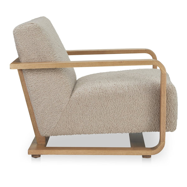 Moe's Home Eckersley Lounge Chair – Vintage Oak Frame With Plush Faux Shearling For Cozy Rustic Comfort Beige Upholstery, 100% Polyester,Solid Oak Frame Me-1073-34