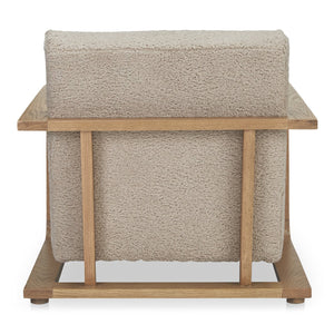 Moe's Home Eckersley Lounge Chair – Vintage Oak Frame With Plush Faux Shearling For Cozy Rustic Comfort Beige Upholstery, 100% Polyester,Solid Oak Frame Me-1073-34