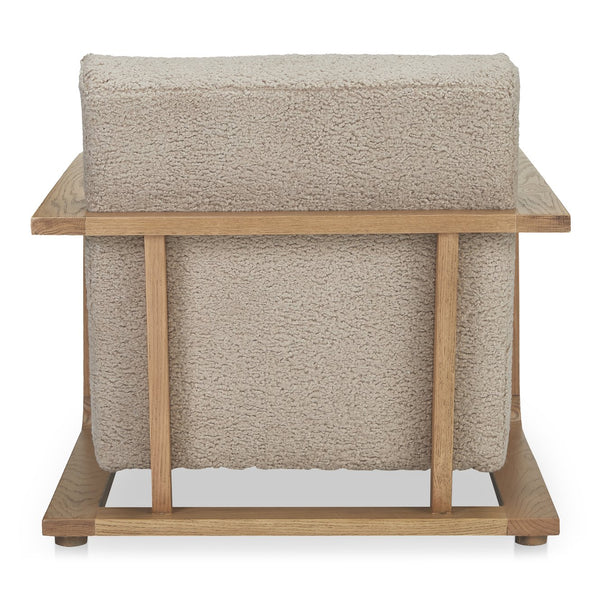 Moe's Home Eckersley Lounge Chair – Vintage Oak Frame With Plush Faux Shearling For Cozy Rustic Comfort Beige Upholstery, 100% Polyester,Solid Oak Frame Me-1073-34