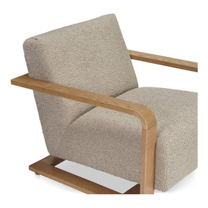 Moe's Home Eckersley Lounge Chair – Vintage Oak Frame With Plush Faux Shearling For Cozy Rustic Comfort Beige Upholstery, 100% Polyester,Solid Oak Frame Me-1073-34