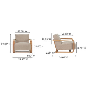 Moe's Home Eckersley Lounge Chair – Vintage Oak Frame With Plush Faux Shearling For Cozy Rustic Comfort Beige Upholstery, 100% Polyester,Solid Oak Frame Me-1073-34