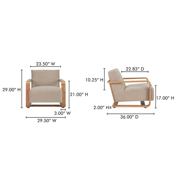 Moe's Home Eckersley Lounge Chair – Vintage Oak Frame With Plush Faux Shearling For Cozy Rustic Comfort Beige Upholstery, 100% Polyester,Solid Oak Frame Me-1073-34