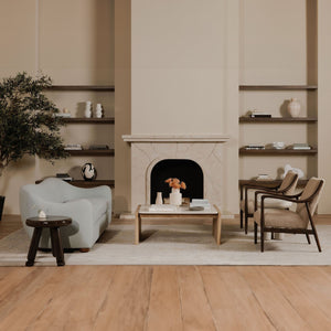 Moe's Home Yates Accent Chair With Solid Oak Frame And Luxurious Faux Shearling For Cozy Mid-century Charm Beige Upholstery, 100% Polyester,Solid Oak Frame Me-1074-34