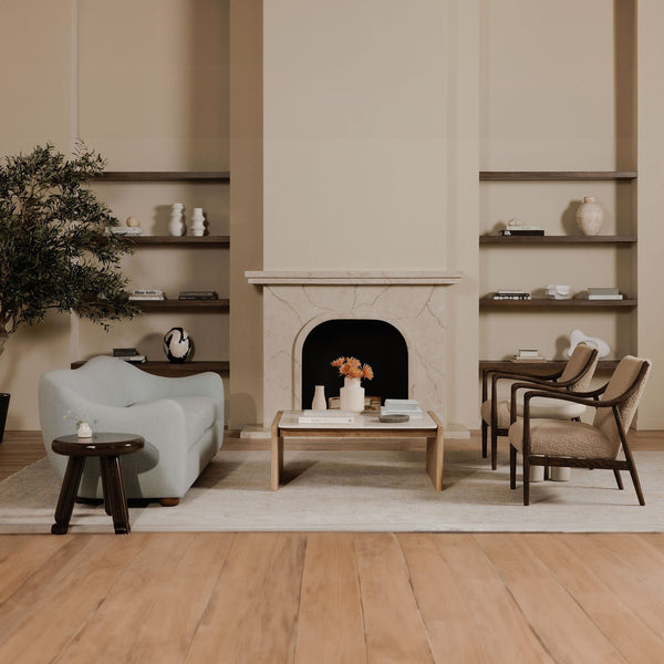 Moe's Home Yates Accent Chair With Solid Oak Frame And Luxurious Faux Shearling For Cozy Mid-century Charm Beige Upholstery, 100% Polyester,Solid Oak Frame Me-1074-34