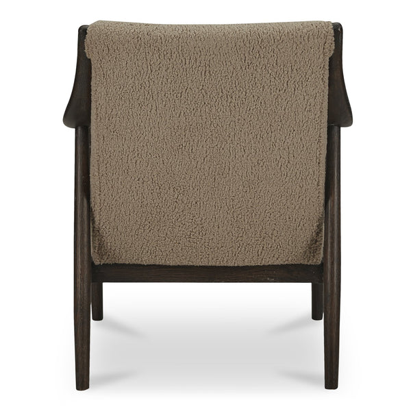 Moe's Home Yates Accent Chair With Solid Oak Frame And Luxurious Faux Shearling For Cozy Mid-century Charm Beige Upholstery, 100% Polyester,Solid Oak Frame Me-1074-34