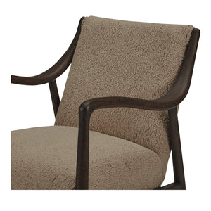 Moe's Home Yates Accent Chair With Solid Oak Frame And Luxurious Faux Shearling For Cozy Mid-century Charm Beige Upholstery, 100% Polyester,Solid Oak Frame Me-1074-34