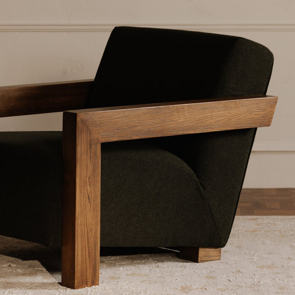 Moe's Home Garnet Lounge Chair - Solid Oak Frame With Soft Wool Blend Upholstery For Timeless Comfort & Style Green Upholstery, 50% Wool 50% Polyester,Solid Oak Frame Me-1075-27