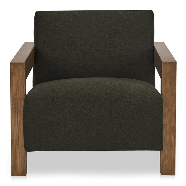 Moe's Home Garnet Lounge Chair - Solid Oak Frame With Soft Wool Blend Upholstery For Timeless Comfort & Style Green Upholstery, 50% Wool 50% Polyester,Solid Oak Frame Me-1075-27