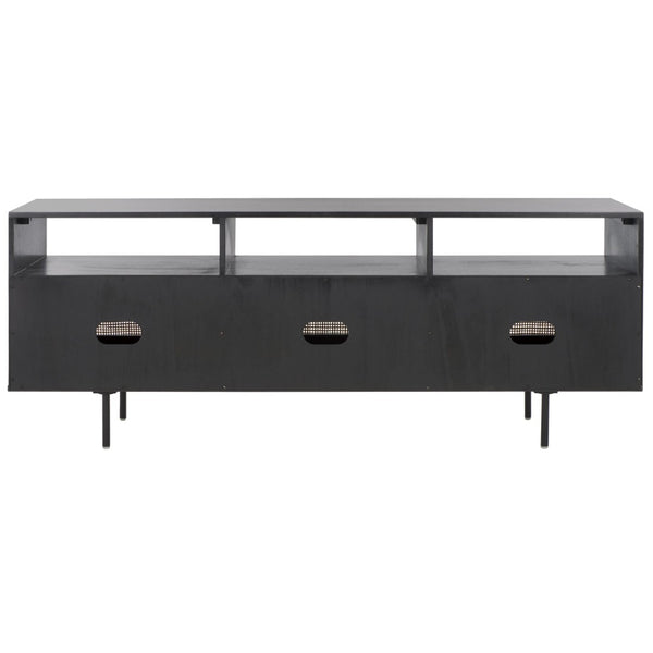 Safavieh Karol Elegant 3-Door Cane Media Stand With Open Shelves & Ventilated Storage For Stylish Living Spaces MED1500A