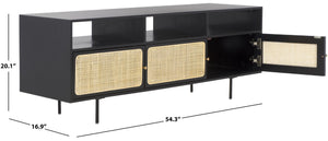 Safavieh Karol Elegant 3-Door Cane Media Stand With Open Shelves & Ventilated Storage For Stylish Living Spaces MED1500A