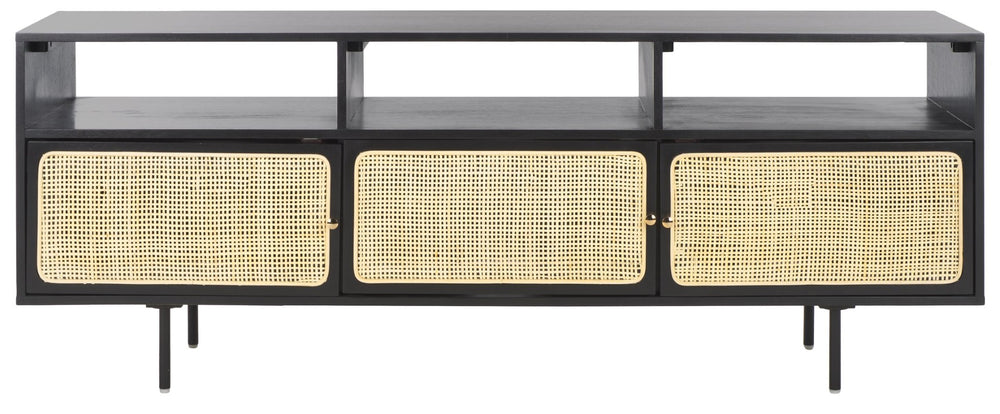 Safavieh Karol Elegant 3-Door Cane Media Stand With Open Shelves & Ventilated Storage For Stylish Living Spaces MED1500A