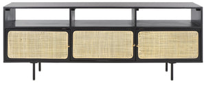 Safavieh Karol Elegant 3-Door Cane Media Stand With Open Shelves & Ventilated Storage For Stylish Living Spaces MED1500A