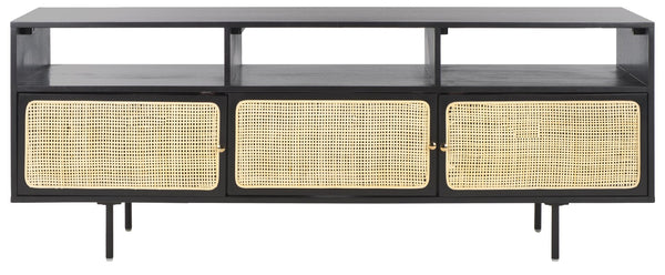 Safavieh Karol Elegant 3-Door Cane Media Stand With Open Shelves & Ventilated Storage For Stylish Living Spaces MED1500A