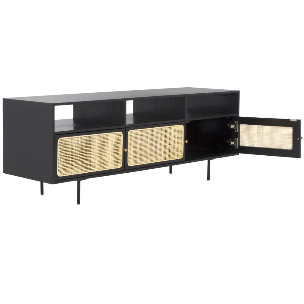 Safavieh Karol Elegant 3-Door Cane Media Stand With Open Shelves & Ventilated Storage For Stylish Living Spaces MED1500A