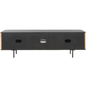 Safavieh Anahi Contemporary 2-Door Media Stand With Slatted Detailing, Open Shelves & Storage Cabinets, Black MED1501A